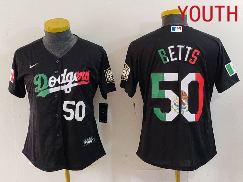 Youth Los Angeles Dodgers #50 Betts Black Fashion Nike 2024 MLB Jersey style 7241